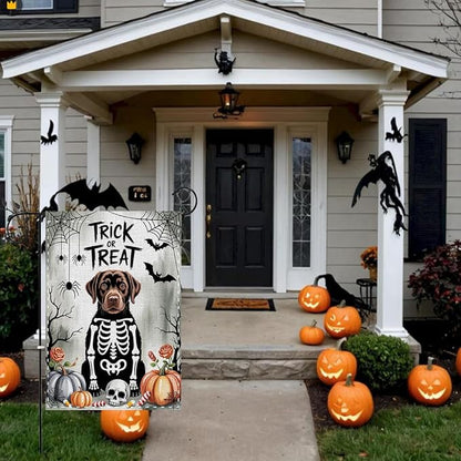Fokongna Trick or Treat Halloween Garden Flag, Spooky Ghost Dog Halloween Decor, 12x18 Inch Burlap Vertical Double Sided Flags, for Home Yard Outside Decorations