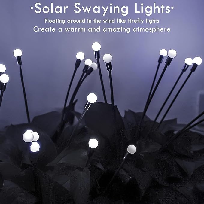 OZS 10 Pack Total 80 LED Solar Garden Lights Fairy Outdoor - Solar Firefly Lights Outdoor, Sway by Wind, Waterproof for Garden Patio Pathway Fairy Decoration (Cool White)
