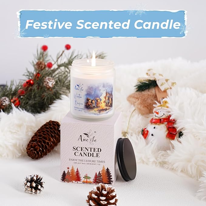 Winter Candles | Eucalyptus & Cedar Scented Soy Candle - Winter Aromatherapy Candles for Relaxing Home Décor, Cozy Holiday Gift for Women & Men, Long Lasting Clean Burn Candle