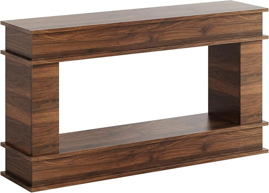 63 Inches Large Console Table, 2-Tier Entryway Table, Narrow Long Sofa Table Behind Couch, Bamboo-like Design, Heavy Duty Base, Farmhouse Wood Accent Decor for Living Room, Hallway, Foyer (Walnut)