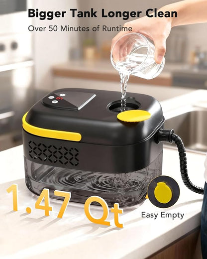 Handheld Steam Cleaner for Home, Portable Steamer for Cleaning with 6-Level Adjustable Handle, 1.47Qt Tank, 15s Heat-Up, 185" Reach & 16 Accessories – Clean Dirt, Car, Grout, Tile, Floor, Grease