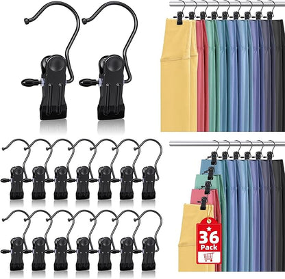 36 Pack Boot Hangers Clips for Closet, Heavy Duty Legging Organizer for Closet Hanging Pants Hangers with Clips Clothes Pins Hanger Clips Laundry Hooks Towel Socks Hats Tall Boots Home Travel Black
