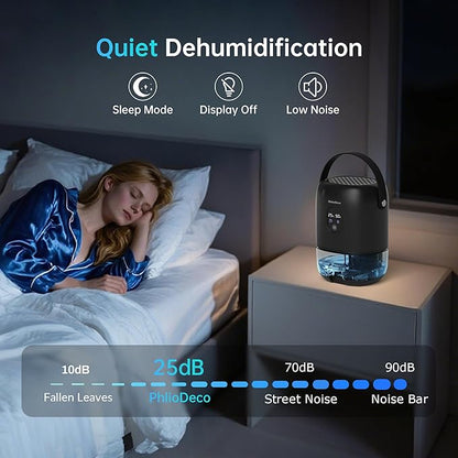 PHILODECO 280 Sq. Ft 35 OZ Dehumidifier, Portable Small Dehumidifiers for Bedroom, Bathroom, Basement,RV with CO mode, Sleep mode, Auto Shut Off, 7 Colorful Lights, Black