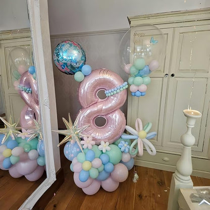 Pastel Pink 8 Balloons, 40" Giant Helium Foil Number 0-9 Light Pink Birthday Balloon for Girls, Self Inflating Digit 8 Balloons for Women Anniversary Graduation Princess Party Decorations Supplies