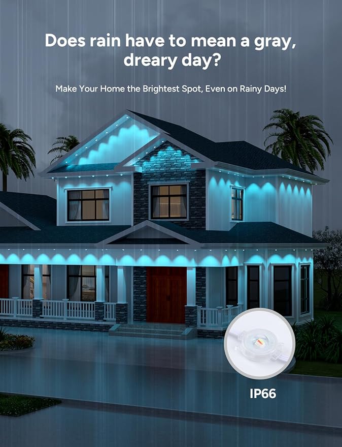 Permanent Outdoor Lights, 50ft with 30 RGB LED Lights for Daily and Accent Lighting, 49 Scene Modes+DIY for Outdoor Decor, IP66 Waterproof, Compatible with Alexa, Google Assistant