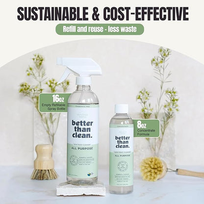 All Purpose Cleaner Starter Pack – Plant-Based, Fragrance Free, Empty Refillable, Cleaning Kit with 8oz Concentrate & 16oz Spray Bottle