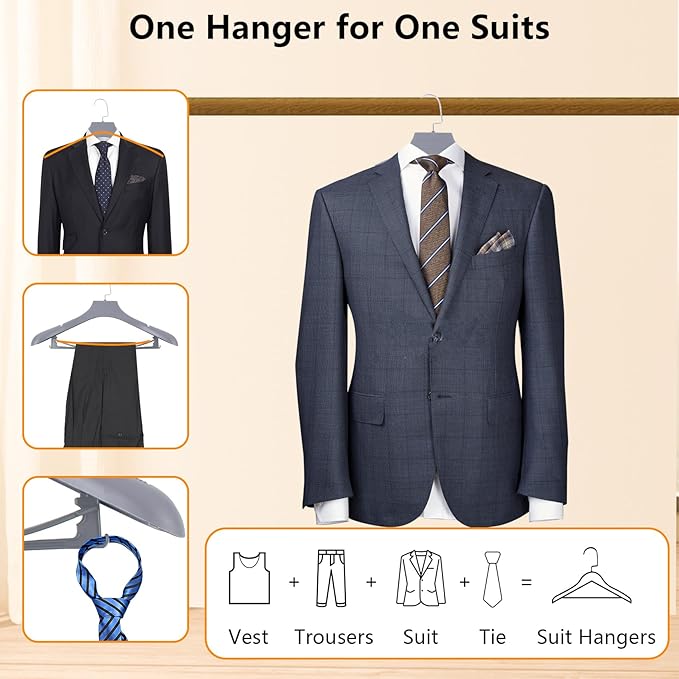 DEDU Plastic Extra Wide Shoulder Suit Hangers for Men 15 Pack Width 17.7", Grey Sweater Hangers no Shoulder Bump Non Slip for Thick Sweaters, Clothes Hangers with Pants Bar & Metal Hook