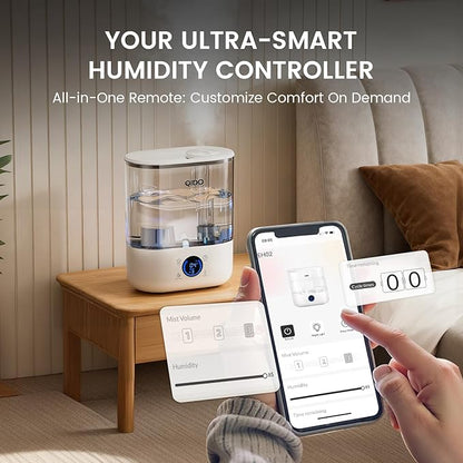 GTPLAYER Smart Humidifiers for Bedroom, 5L Top Fill Supersized Humidifier Essential Oil Diffuser for Baby & Plants, 3 adjustable Mist with 28dB Quiet, Touch/APP/7-color Nightlight, 36H Runtime, White
