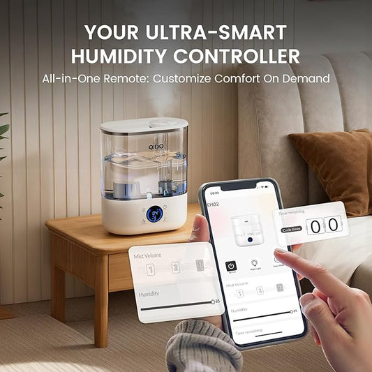 GTPLAYER Smart Humidifiers for Bedroom, 5L Top Fill Supersized Humidifier Essential Oil Diffuser for Baby & Plants, 3 adjustable Mist with 28dB Quiet, Touch/APP/7-color Nightlight, 36H Runtime, White