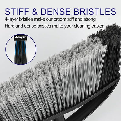 15.7" Wide Angle Heavy Duty Broom, All-Surface Outdoor Sweeper with Long Handle & Stiff Bristles for Patio, Garage, Yard (Black)