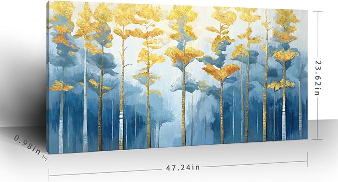 ARTZON Large Tree of Life Wall Art for Living Room Modern Abstract Blue Yellow Birch Print Botanical Nature Horizontal Picture Fall Forest Landscape Canvas Artwork Bedroom Office Dining Decor 48"x24"