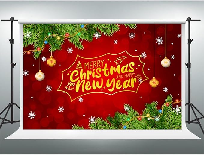 YongFoto Merry Christmas Backdrop 8x6ft Snowflakes Christmas Tree Red Green Photography Background Happy New Year Xmas Eve Family Party Banner Room Decorations Photoshoot Wallpaper Photo Booth