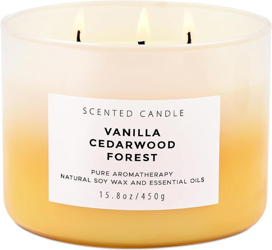 Vanilla Cedarwood Forest 3-Wick Soy Scented Candle, 15.8 oz | Warm Vanilla Woods Candle with Cedar, Balsam, Clove & Jasmine | Winter Aromatherapy Candle for Home, Clean Burning