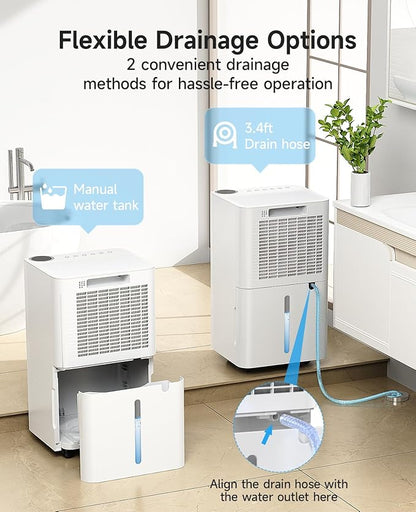 2500 Sq.Ft Dehumidifier for Basement with Drain Hose, 34 Pints Dehumidifiers for Home Large Room Bathroom Bedroom,3 Modes, Adjustable Humidity Control, Timer, Auto Defrost, Sleep Mode