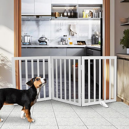 Dog Gate Indoor, Freestanding Dog Fence for The House, Doorways, Hallways,or Stairs,Pet Gate Foldable Wooden,Expandable 24" Height 3 Panels,Grey