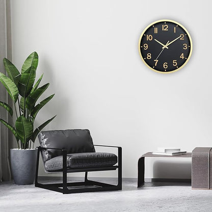 Wall Clocks Battery Operated 10 inch Modern Wall Clock,Silent Non Ticking Wall Clock for Living Room Bedroom Kitchen Office Classroom Decor (Black Gold)