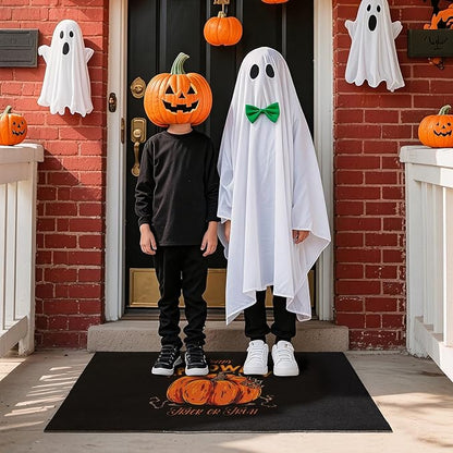 Halloween Door Mat, Halloween Pumpkin Doormat Outdoor Front Door Entrance Absorbent Entry Mat with Non Slip Backing, 24''x36'', Pumpkin Black