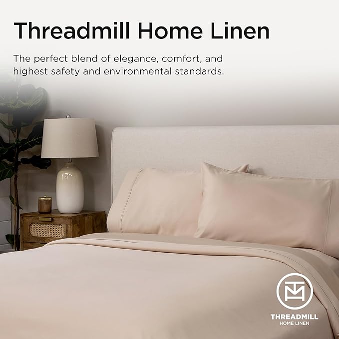 Threadmill Luxury Supima Cotton Sheets, 1200 Thread Count Soft 100% Cotton Sheets for King Size Bed, 4 Pc Beige King Bed Sheets Set, 5-Star Hotel Quality with Elasticized Deep Pocket King Sheets
