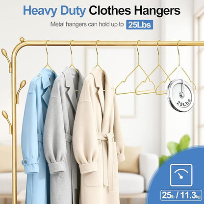 Gold Metal Hangers, 30 Pack Wire Clothes Hangers Bulk with Non-Slip Notches, Heavy Duty, Ultra Thin Space Saving, Standard Size for Coat, Suit, Dress, Shirt, Pants
