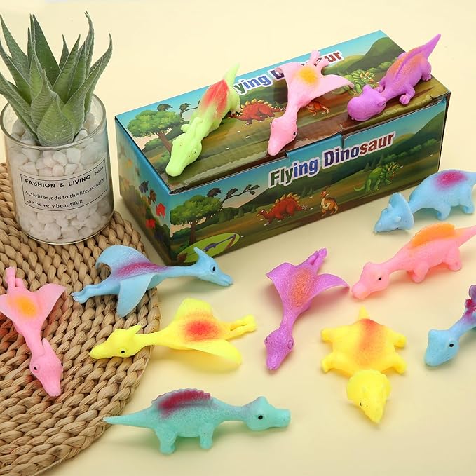 20 Pcs Slingshot Dinosaur Finger Toys, Valentines Classroom Gifts Flying Dinosaur Party Favors for Kids, Sticky Rubber Dino Catapult Fidget Toys, Funny Gag Gifts for Boys Girls