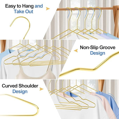 Gold Metal Hangers, 30 Pack Wire Clothes Hangers Bulk with Non-Slip Notches, Heavy Duty, Ultra Thin Space Saving, Standard Size for Coat, Suit, Dress, Shirt, Pants