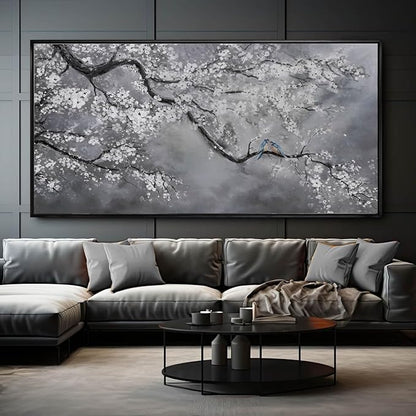 Nature Wall Decor Flowers White Pictures Art Bird Artwork Botanical Wall Art 29x58 Inch Hanging Art Wall Decorations for Office Bedroom