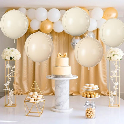 Cream Beige Round Foil Balloons 9 pcs,Metallic Giant 4D Round Balloons 22 Inch for Boho Party Girls Women Birthdays Wedding Bridal Baby Shower Party Decor
