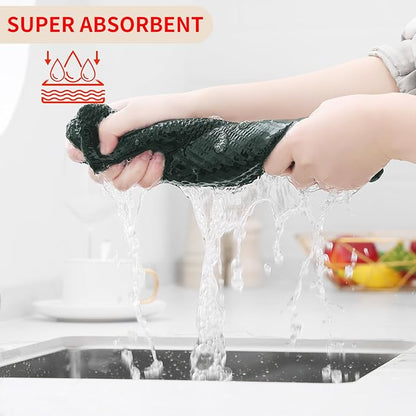 Kitinjoy 100% Cotton Waffle Weave Kitchen Towels, 4-Pack Super Soft and Absorbent Dish Towels for Drying Dishes, Kitchen Hand Towels, 13 in x 28 in, Blackish Green