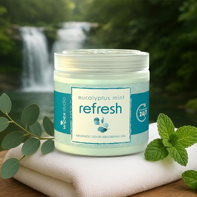 Wipex Odor Eliminator for Home - Eucalyptus & Mint Odor Absorber, 15 Oz Gel Jar, Long-Lasting Freshness, Ideal for Rooms, Offices, and Yoga Studios, Effective Odor Eliminator, 3Pk
