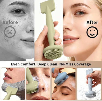 2 Pack Silicone Face Scrubber,2 in 1 Facial Cleansing Brush & Face Mask Applicator, Face Exfoliator Scrubber Waterproof Home Spa Facial Brush for Sensitive Skin(Dusty Blue and Sage Green)