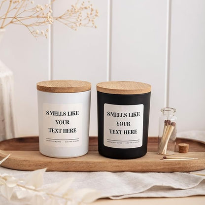 Custom Candle | Smells Like Your Text Here | Personalized Candle with Gift Box and Mini Matches-Black/Amber Sweet Orange