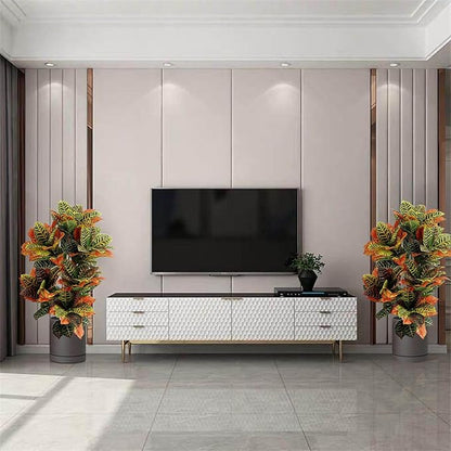 momoplant Artificial Croton Plant, 39inch Faux Fiddle Leaf fig Tree, Artificial Trees for Home Decor, Ficus Lyrata Tree with Plastic Pot, Silk Plants for Home Decor Indoor