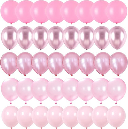 Pink Balloons Set, 60 Packs 12 Inch Metallic Chrome Pink Pearl Macaron Light Pink Different Shades Balloons for Girl Women Birthday Decorations, Wedding, Christening, Baby Shower Party