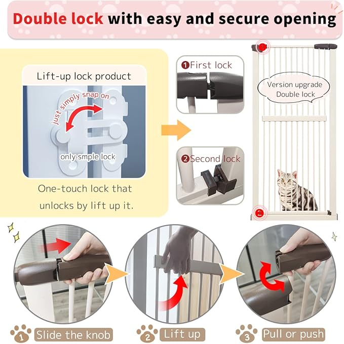 Lumizone Extra Tall Cat Gate 61.02" High Pressure Mounted Extra Wide 50.79"-55.11" (17Sizes) 1.37" Gap No Drilling Auto-Close Tall Pet Gate for Dogs (Cream, 50.79"-55.11" W)