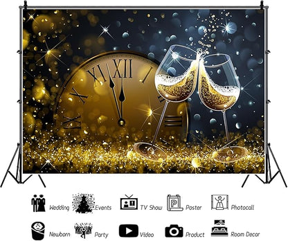 Baocicco 8x6.5ft Happy New Year Backdrop Countdown Party Shining Champagne Wine Glasses Bokeh Halos Backdrop Vinyl Photography Background New Year Eve Christmas Eve Party Winter Holiday Festival