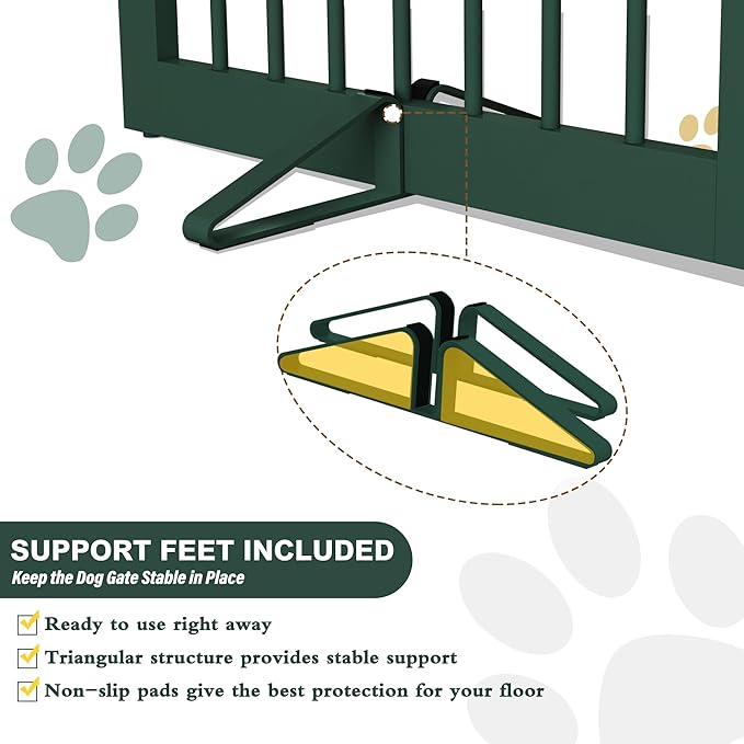 Freestanding Pet Gate for Dogs, Foldable Wooden Dog Gate for House, Extra Wide Indoor Pet Barrier for Stair, Doorway, Hall, Support Feet Included, 120 Inch Wide, 6 Panels 24",Green
