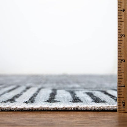 Bloom Rugs Caria Washable Non-Slip 6x9 Rug - Ivory/Black Striped Area Rug for Living Room, Bedroom, Dining Room, and Kitchen - Exact Size: 6' x 9'