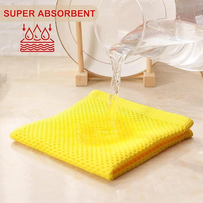 Kitinjoy 100% Cotton Kitchen Dish Cloths, 12 Pack Waffle Weave Ultra Soft Absorbent Dish Towels for Drying Dishes Quick Drying Kitchen Towels Dish Rags, 12 X 12 Inches, Yellow