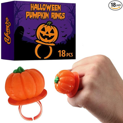 Halloween Candy Ring Pops, 18 Pieces of Halloween Hard Candy Individually Wrapped, Perfect Pumpkin Suckers for Trick or Treaters and Party Favors, Ideal Candy Rings for Sharing and Snacking
