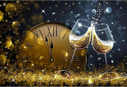 Baocicco 9x6ft Happy New Year Backdrop Countdown Party Shining Champagne Wine Glasses Bokeh Halos Backdrop Vinyl Photography Background New Year Eve Christmas Eve Party Winter Holiday Festival