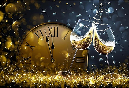 Baocicco 20x10ft Happy New Year Backdrop Countdown Party Shining Champagne Wine Glasses Bokeh Halos Backdrop Vinyl Photography Background New Year Eve Christmas Eve Party Winter Holiday Festival
