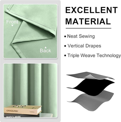 DWCN Light Green Blackout Curtains for Bedroom, Room Darkening Thermal Insulated Grommet Window Drapes for Living Room - W42 x L72 Inches, 2 PCS