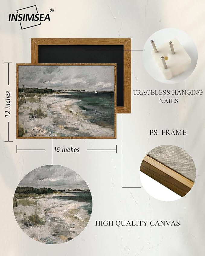 InSimSea Framed Canvas Wall Art Vintage Decor, Coastal Wall Art Living Room, Storm Clouds Pictures, Traditional Scenic Pictures for Bedroom Bathroom Farmhouse Office Decor, 12"x16"
