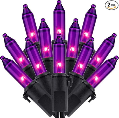 200 Count Purple Christmas Lights, Pack of 2 Strands 100 Count 33 ft Black Wire UL Listed Halloween String Light (Purple)
