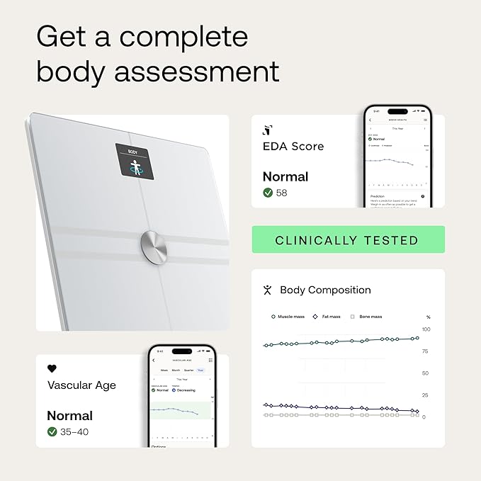 WITHINGS Body Comp - Scale for Body Weight and Complete Body Analysis, Wi-Fi & Bluetooth, Baby Weight Scale, Digital Scale, Accurate Visceral Fat, Heart Health, Scales Compatible with Apple, FSA/HSA