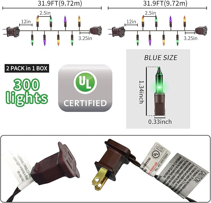 Brown Wire, Multicolor Incandescent Bulb 300 Mini String Lights for Indoor Halloween Tree Home Party Festival Decoration