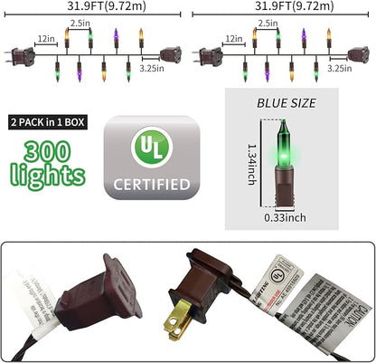 Brown Wire, Multicolor Incandescent Bulb 300 Mini String Lights for Indoor Halloween Tree Home Party Festival Decoration