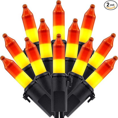 200 Count Candy Corn Christmas Lights, Pack of 2 Strands 100 Count 33 ft Black Wire UL Listed Halloween & Thanksgiving String Light (Candy Corn)