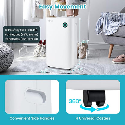 COSTWAY 73 Pint Dehumidifier for Basement, 4500 Sq. Ft Home Dehumidifier with 5 Modes, 3-Color Indicator Light, 1.7 Gallon Water Tank
