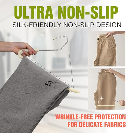 Spring Fever Open Ended Non Slip Sponge Padded Pants Hangers - Chrome Plating Foam Heavy Duty Space Saving Beige Long 5